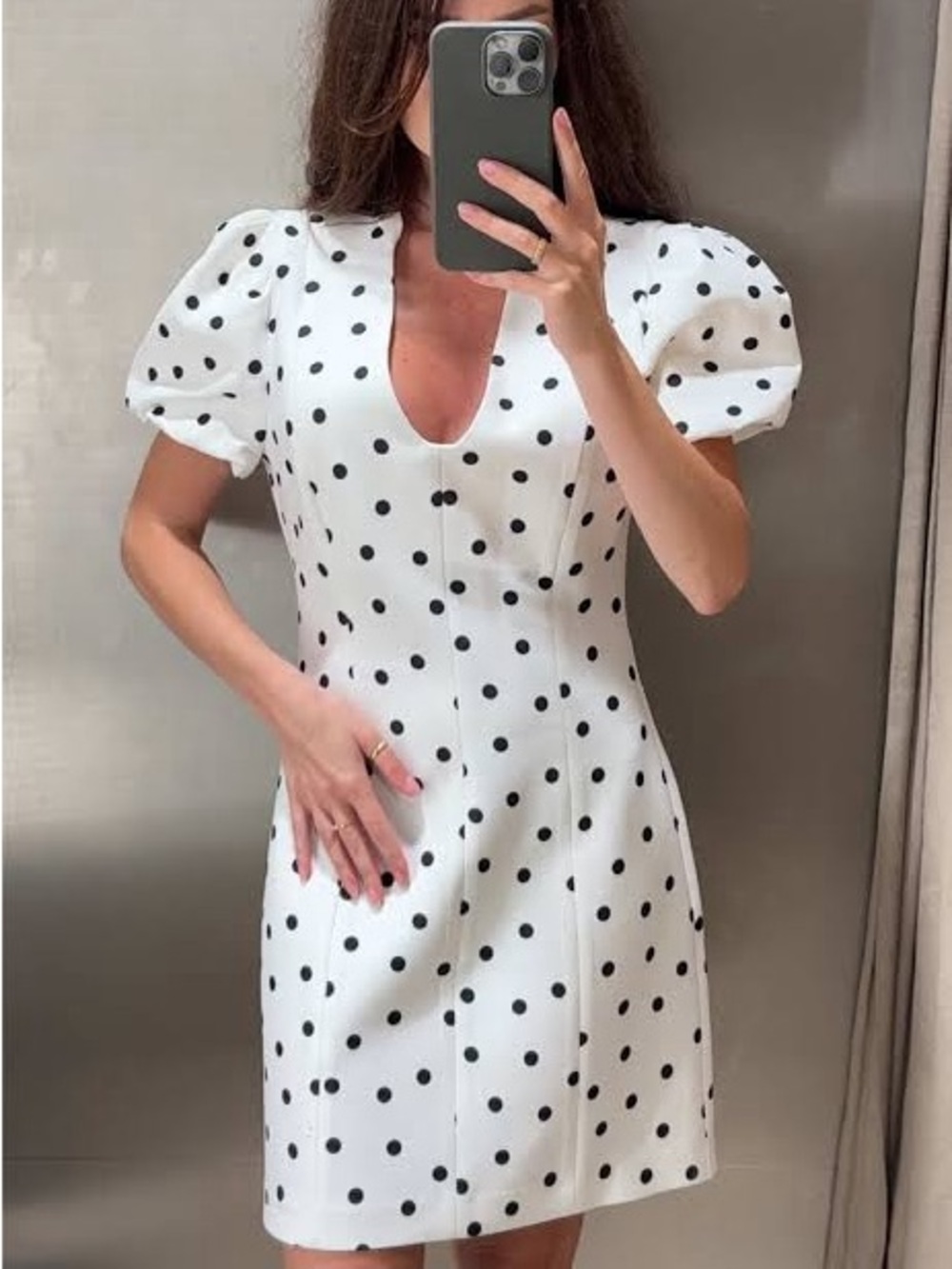 Zara White Mini Dress with Black Polka Dots